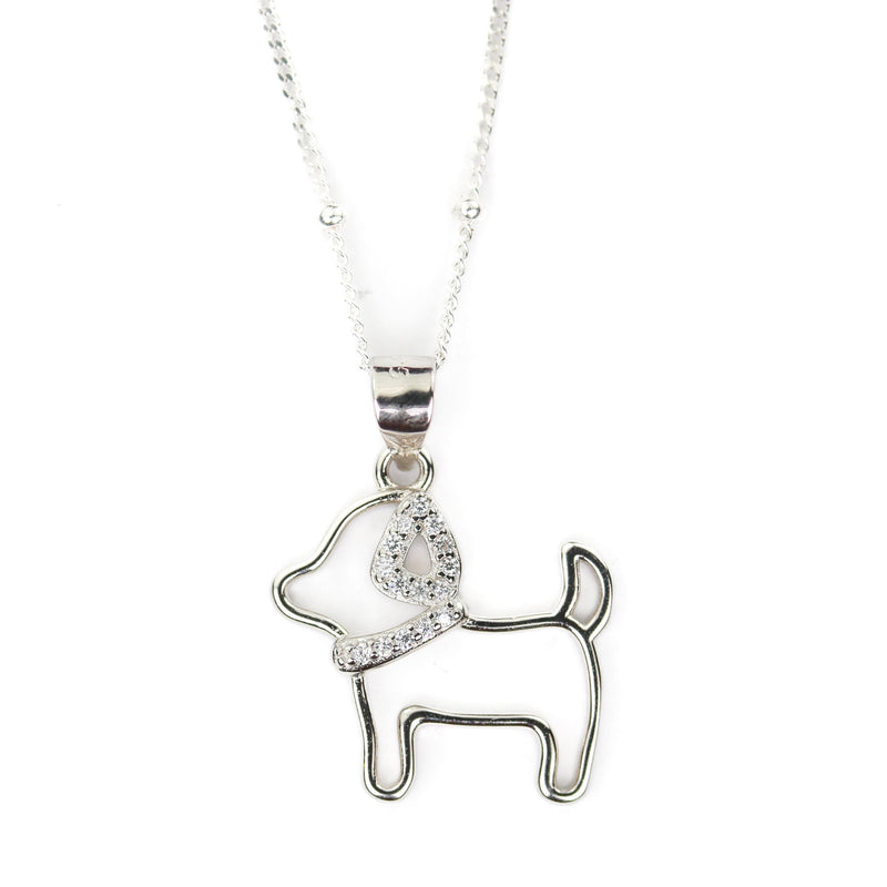 Silver charm 1pc 925 sterling silver w/ cubic zirconia jewellery findings charm beads, dog w/ collar charm, 17*19mm, 7mm bail