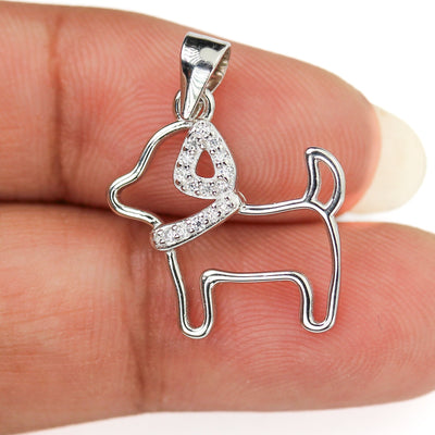 Silver charm 1pc 925 sterling silver w/ cubic zirconia jewellery findings charm beads, dog w/ collar charm, 17*19mm, 7mm bail