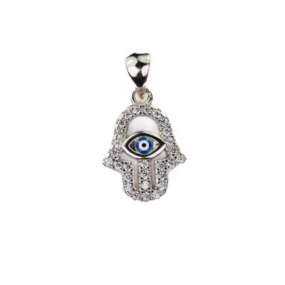 Silver charm 1pc hamsa hand charms, 925 sterling silver jewellery findings charm beads, hand of fatima w/ evil eye charm, 15mm*11mm,6mm bail