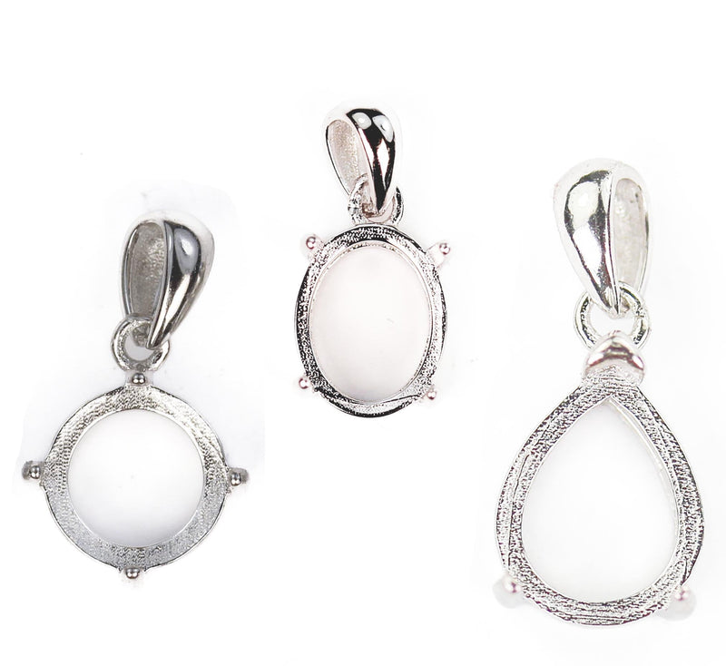 Cabochon Pendant Setting for 6-25mm Round/Oval/Teardrop Gemstones and Beads, 925 Sterling Silver Jewellery Findings