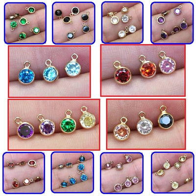 14k gold filled 2pcs jewellery making findings charm beads, 4mm cubic zirconia, with ring 0.5*2.4mm,1mm hole