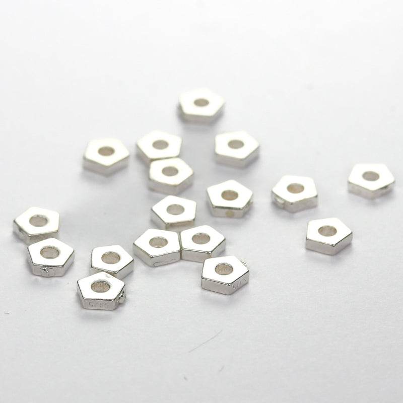 10pcs  925 Sterling Silver Shiny Pentagon Spacer Beads 4mm, Hole 1mm