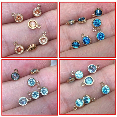 14k gold filled 2pcs jewellery making findings charm beads, 4mm cubic zirconia, with ring 0.5*2.4mm,1mm hole