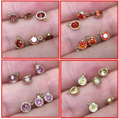 14k gold filled 2pcs jewellery making findings charm beads, 4mm cubic zirconia, with ring 0.5*2.4mm,1mm hole