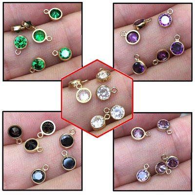 14k gold filled 2pcs jewellery making findings charm beads, 4mm cubic zirconia, with ring 0.5*2.4mm,1mm hole