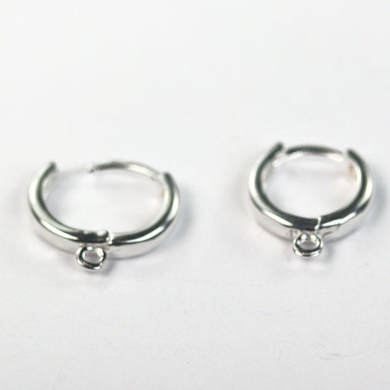 1pair jewellery findings earwire, 925 sterling silver, 10mm round lever back with closed loop