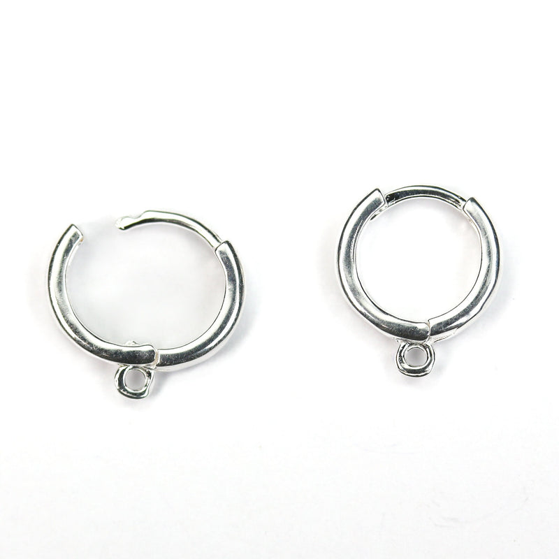 1pair jewellery findings earwire, 925 sterling silver, 10mm round lever back with closed loop