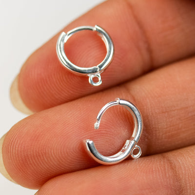 1pair jewellery findings earwire, 925 sterling silver, 10mm round lever back with closed loop