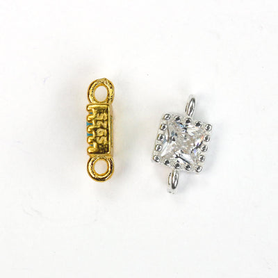 Square Connector  beads 2pcs 18K gold / 925 sterling silver jewellery findings w/ colorful cubic zirconia, 4*4mm, 1mm hole