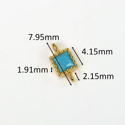 Square Connector  beads 2pcs 18K gold / 925 sterling silver jewellery findings w/ colorful cubic zirconia, 4*4mm, 1mm hole