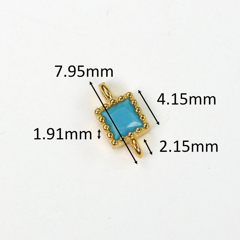 Square Connector  beads 2pcs 18K gold / 925 sterling silver jewellery findings w/ colorful cubic zirconia, 4*4mm, 1mm hole