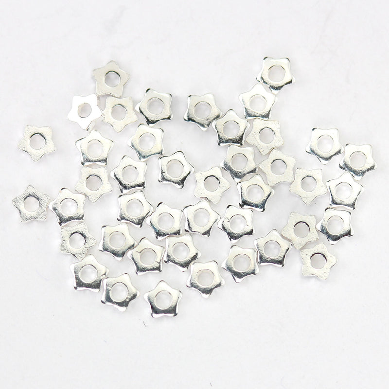 50pcs 925 Sterling Silver Jewellery Findings Beads Beads, 2.5mm Star, 1mm Hole