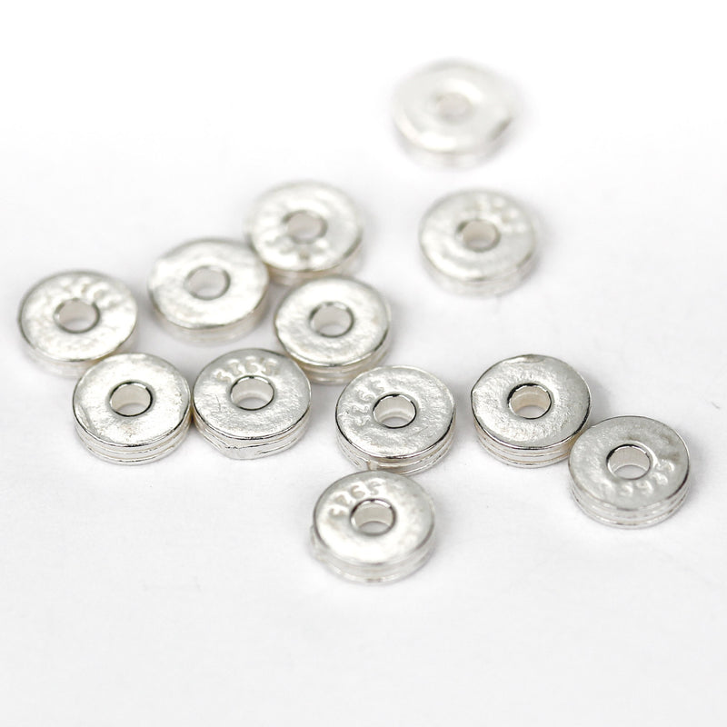 Silver Spacer Beads 6pcs 6mm 925 Sterling Silver Jewellery Findings Rondelle Spacers, 1.75mm Thick, Hole 1.50mm