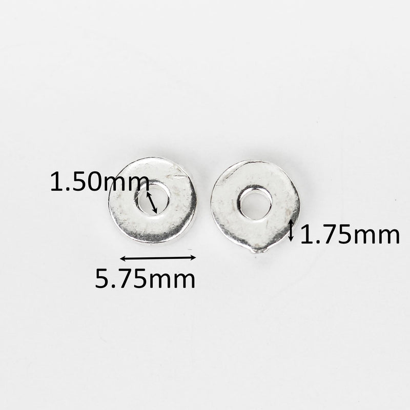 Silver Spacer Beads 6pcs 6mm 925 Sterling Silver Jewellery Findings Rondelle Spacers, 1.75mm Thick, Hole 1.50mm