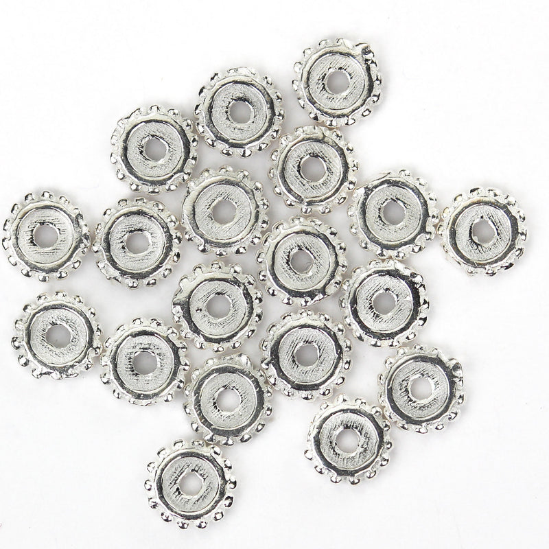 10pcs Spacer Beads 5mm 925 Antique Sterling Silver Jewellery Findings Wheel Round Spacer Beads, 1mm Thick, Hole 1mm