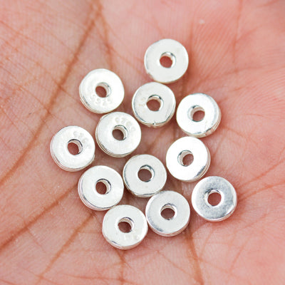 Silver Spacer Beads 6pcs 6mm 925 Sterling Silver Jewellery Findings Rondelle Spacers, 1.75mm Thick, Hole 1.50mm