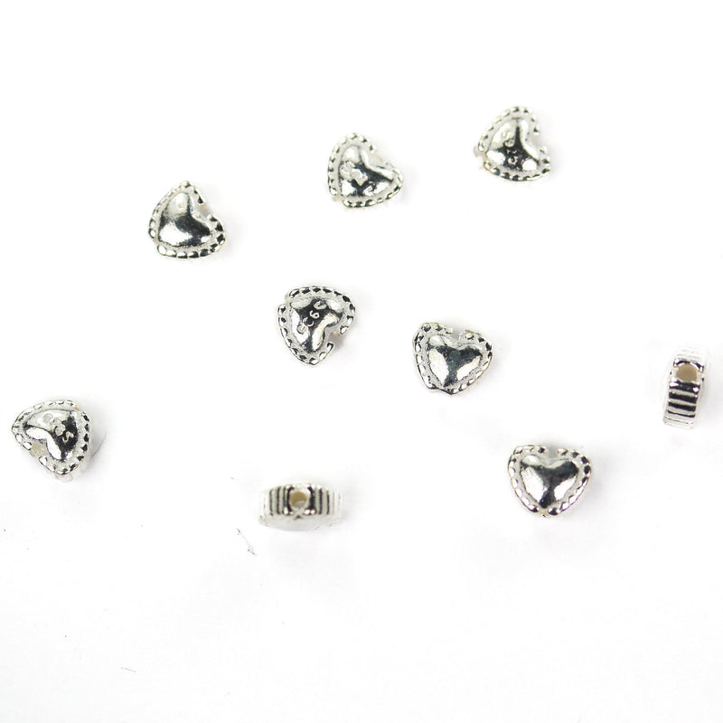 4pcs 925 Sterling Silver Jewellery Findings Center Hole Beads, 4mm Heart, 1mm Hole