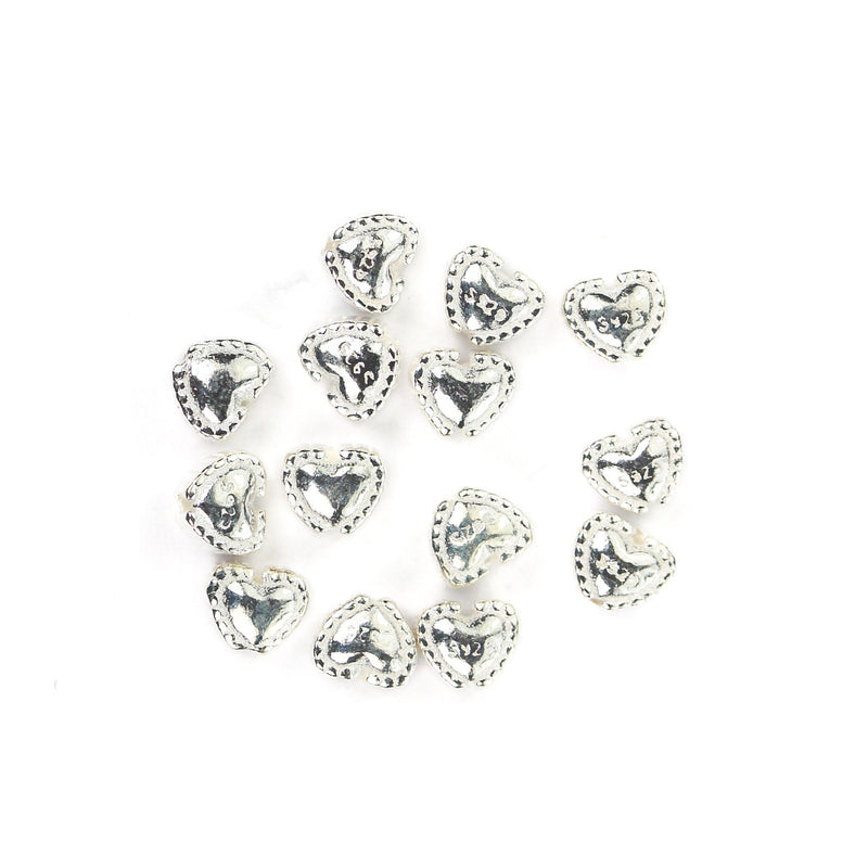 4pcs 925 Sterling Silver Jewellery Findings Center Hole Beads, 4mm Heart, 1mm Hole