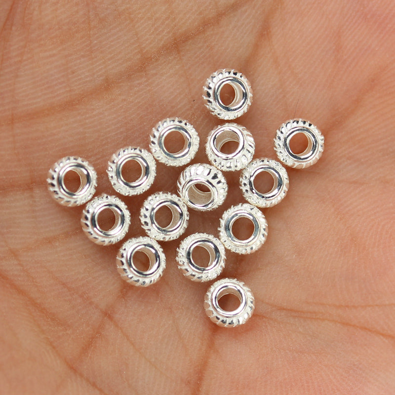 Silver Spacer Beads 10pcs 925  Sterling Silver Jewellery Findings Rondelle Spacer Beads,5mm Diameter, 3mm Thick, Hole 2.5mm