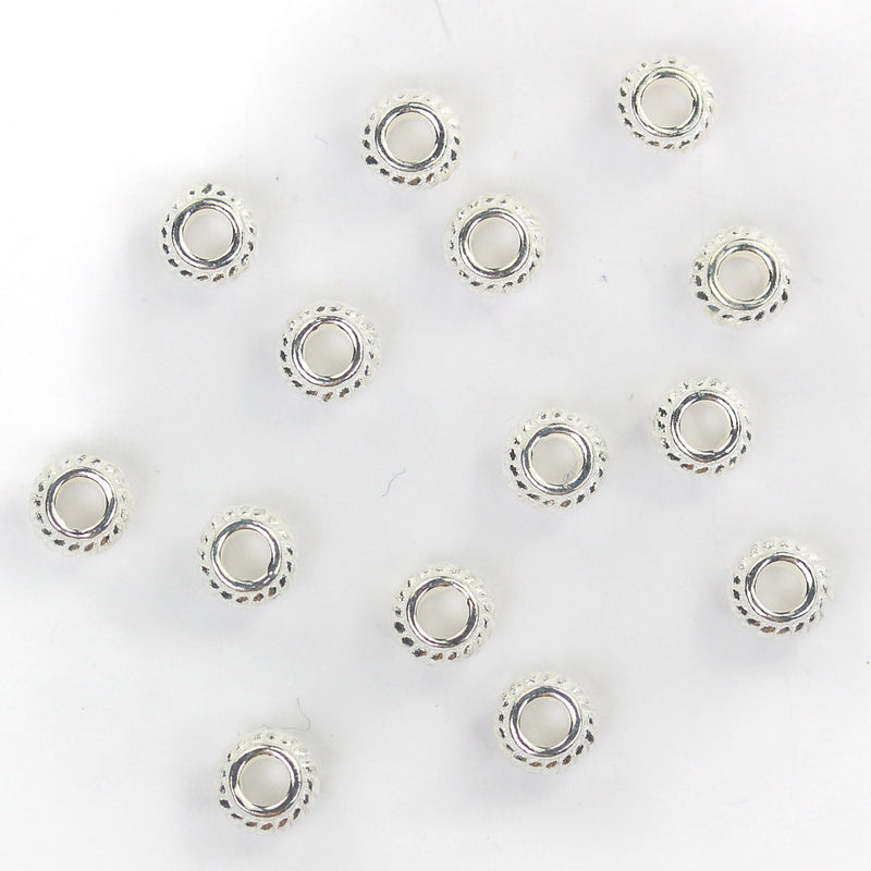 Silver Spacer Beads 10pcs 925  Sterling Silver Jewellery Findings Rondelle Spacer Beads,5mm Diameter, 3mm Thick, Hole 2.5mm