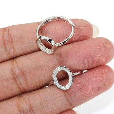 1pc Adjustable Oval  925 Sterling Silver Jewellery Findings, Ring Mounting, Ring Setting, For 10*8mm Beads