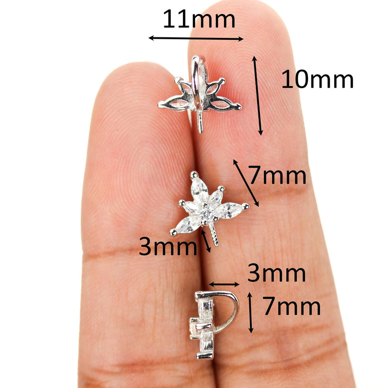 Pendant Setting 1pc 10*11mm 925 Silver Jewellery Findings w/Cubic Zirconia, 2.50mm Screw Pin, 7*3mm Bail,Setting for Half Drilled Beads