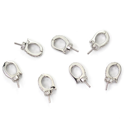 2pcs Jewellery Findings Ice Pick & Pinch Bails, 925 sterling silver, 1mm cubic zirconia, for half drilled beads, 9*13mm