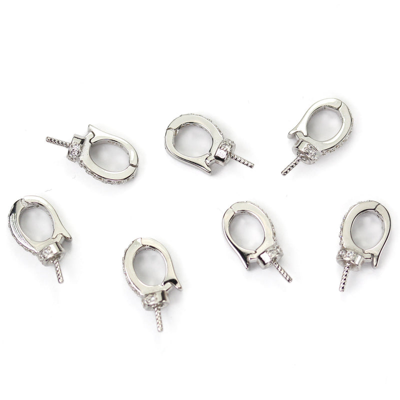 2pcs Jewellery Findings Ice Pick & Pinch Bails, 925 sterling silver, 1mm cubic zirconia, for half drilled beads, 9*13mm