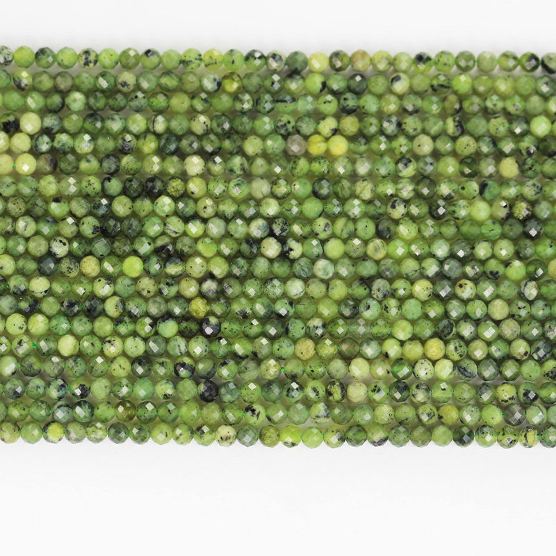 Canadian Jade, Natural Gemstone, 3mm Faceted Gemstone Beads , 15.5 ", 0.5mm hole, about 120 Beads