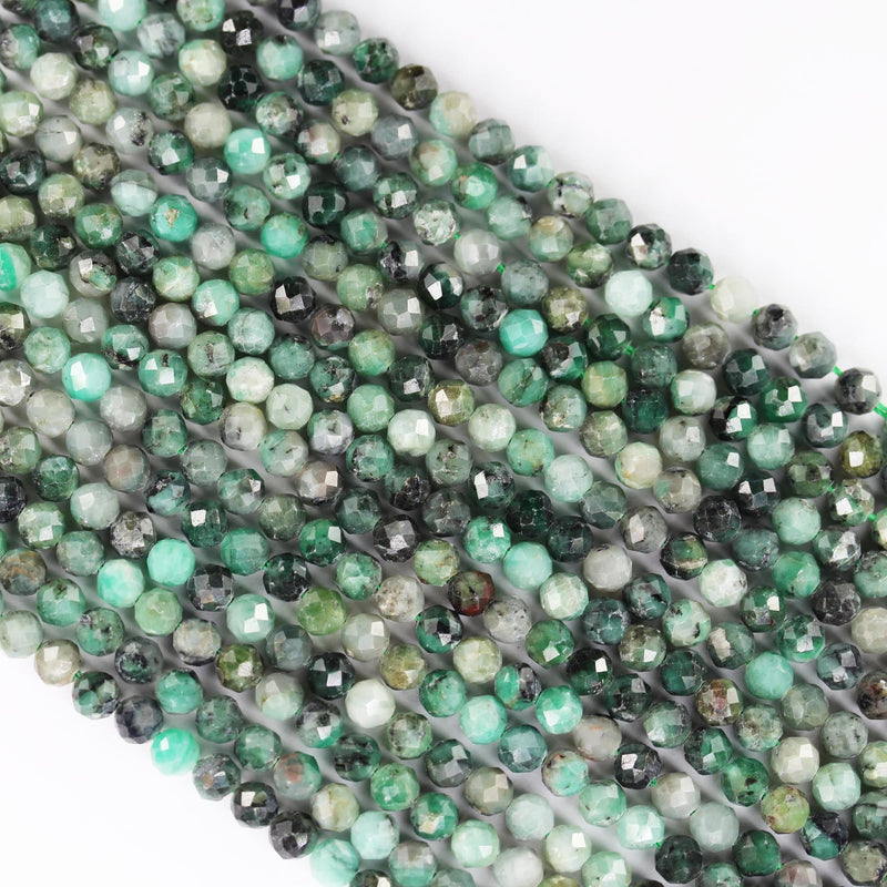 Natural Emerald Gemstone, 5.5mm faceted round gemstone strand, one full strand, 15.5inch, 0.8mm hole