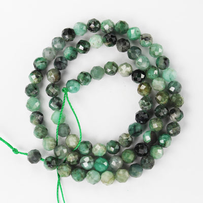 Natural Emerald Gemstone, 5.5mm faceted round gemstone strand, one full strand, 15.5inch, 0.8mm hole