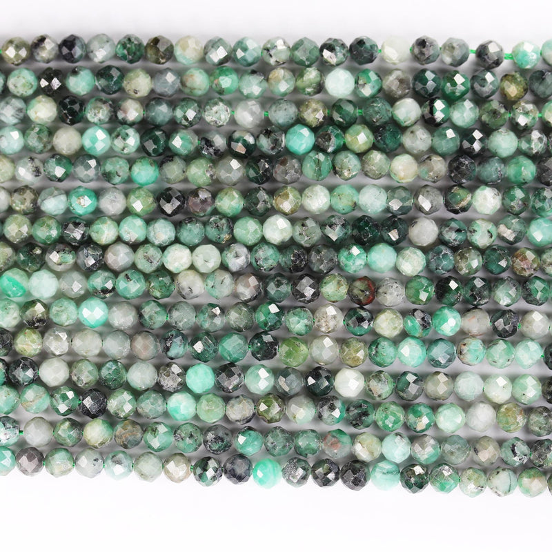 Natural Emerald Gemstone, 5.5mm faceted round gemstone strand, one full strand, 15.5inch, 0.8mm hole