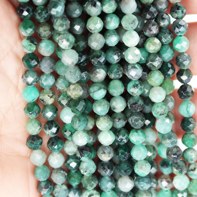 Natural Emerald Gemstone, 5.5mm faceted round gemstone strand, one full strand, 15.5inch, 0.8mm hole