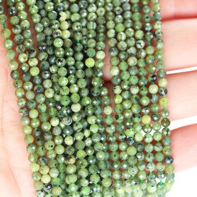 Canadian Jade, Natural Gemstone, 3mm Faceted Gemstone Beads , 15.5 ", 0.5mm hole, about 120 Beads