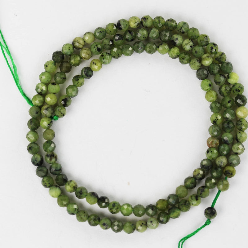 Canadian Jade, Natural Gemstone, 3mm Faceted Gemstone Beads , 15.5 ", 0.5mm hole, about 120 Beads