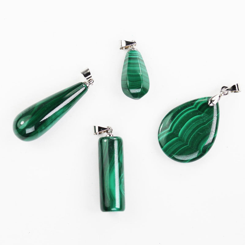 Natural Malachite Mixed Shapes Gemstone Pendant, with silver plated bail