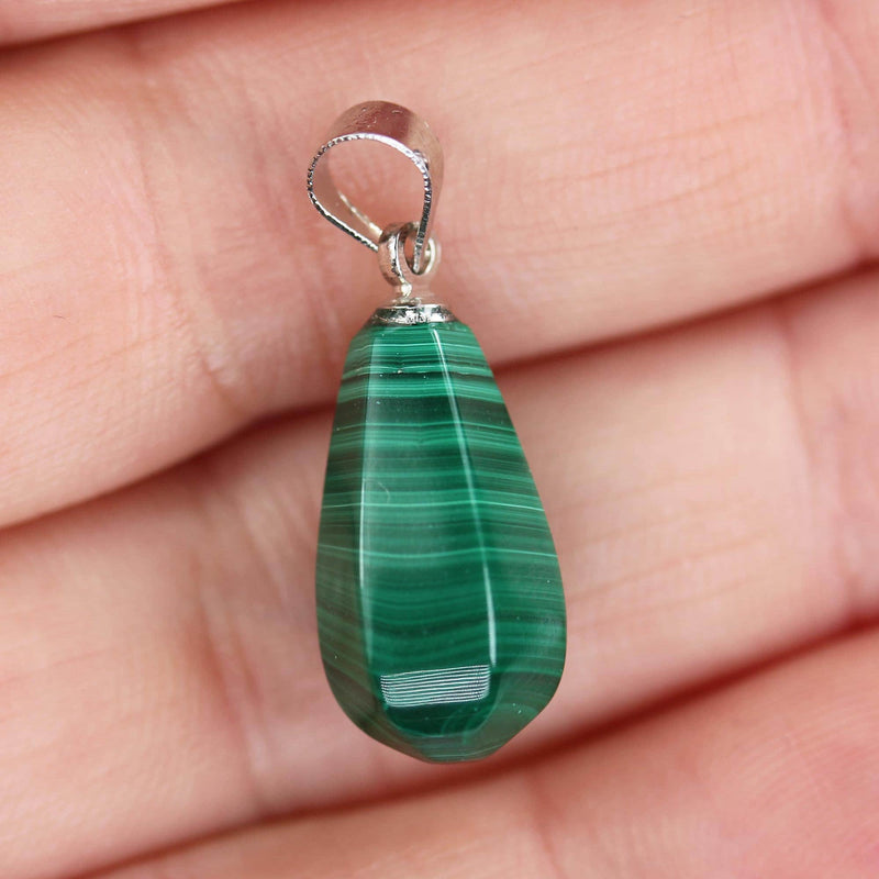 Natural Malachite Mixed Shapes Gemstone Pendant, with silver plated bail