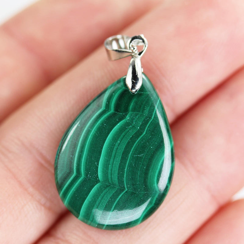 Natural Malachite Mixed Shapes Gemstone Pendant, with silver plated bail