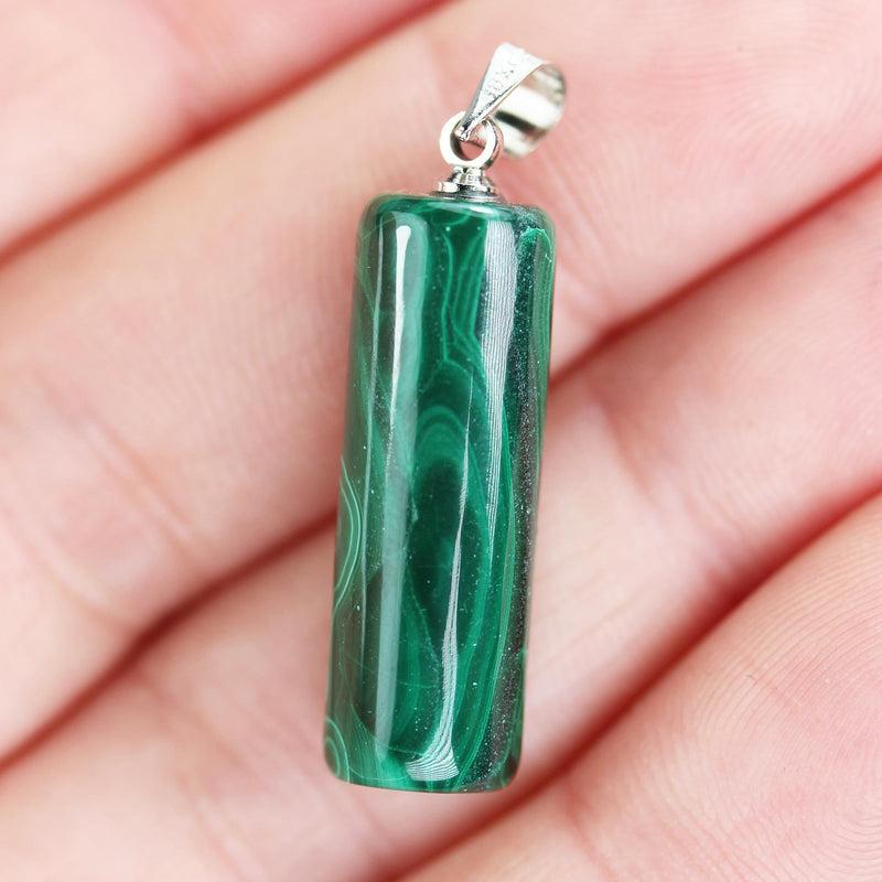 Natural Malachite Mixed Shapes Gemstone Pendant, with silver plated bail