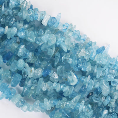 Aquamarine, 6-8mm natural nugget shape gemstone chips, one full strand , 16 inch , 1mm hole