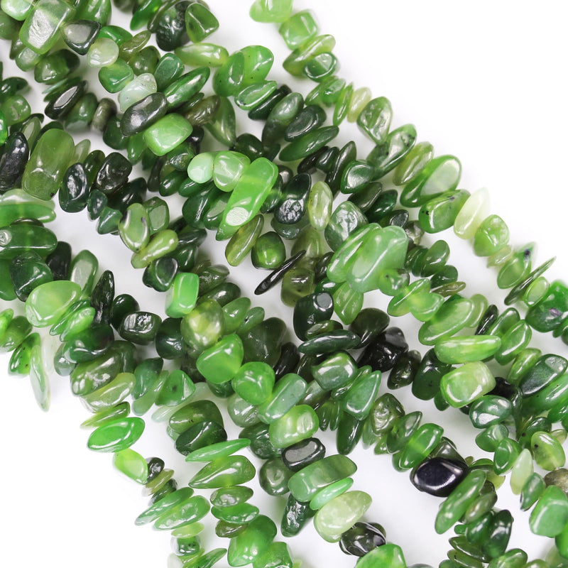 Russian Jade, 6*8mm nugget shape gemstone chips, one full strand  hole 1mm, 16", 1mm hole