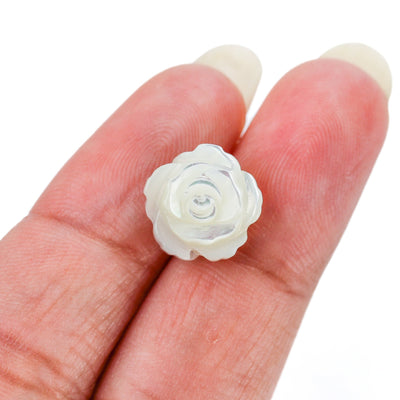 4pcs Natural Mother Of Pearl Shell Rose Beads, 12mm Round Side Drilled Carved Flower Shape 1mm Hole 6mm Thick