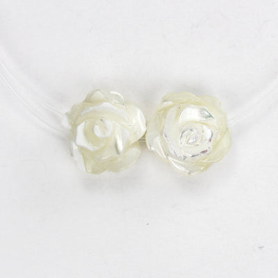 4pcs Natural Mother Of Pearl Shell Rose Beads, 12mm Round Side Drilled Carved Flower Shape 1mm Hole 6mm Thick