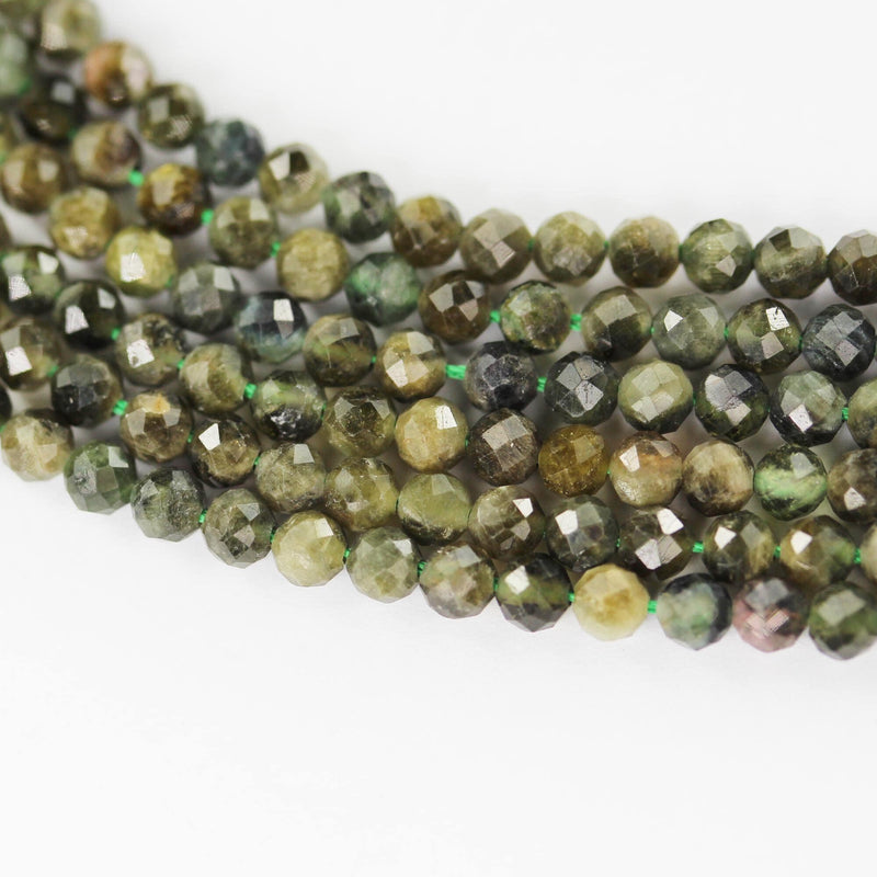 Green Tourmaline, 3mm faceted round gemstone beads,  full strand 16", 0.6mm hole