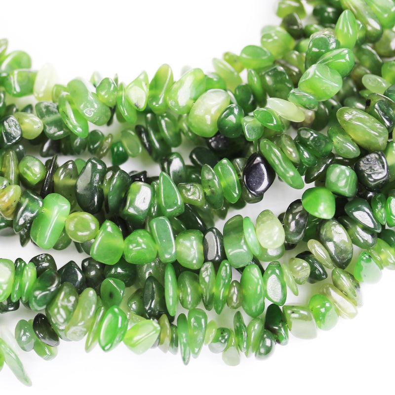 Russian Jade, 6*8mm nugget shape gemstone chips, one full strand  hole 1mm, 16", 1mm hole