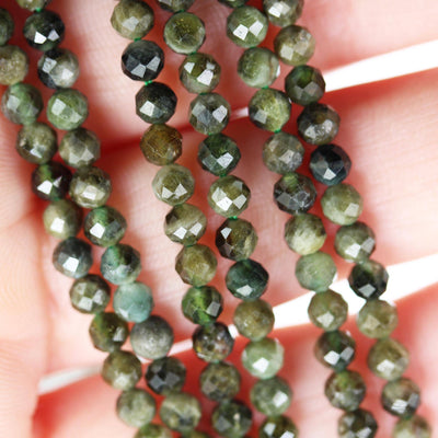 Green Tourmaline, 3mm faceted round gemstone beads,  full strand 16", 0.6mm hole