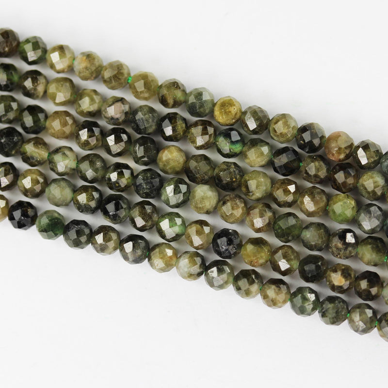 Green Tourmaline, 3mm faceted round gemstone beads,  full strand 16", 0.6mm hole