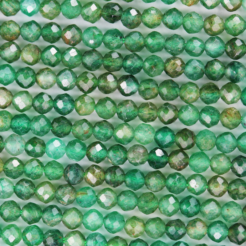 Natural Green Jade, 3mm faceted round gemstone strand, one full strand, about 110 beads , 0.6mm hole