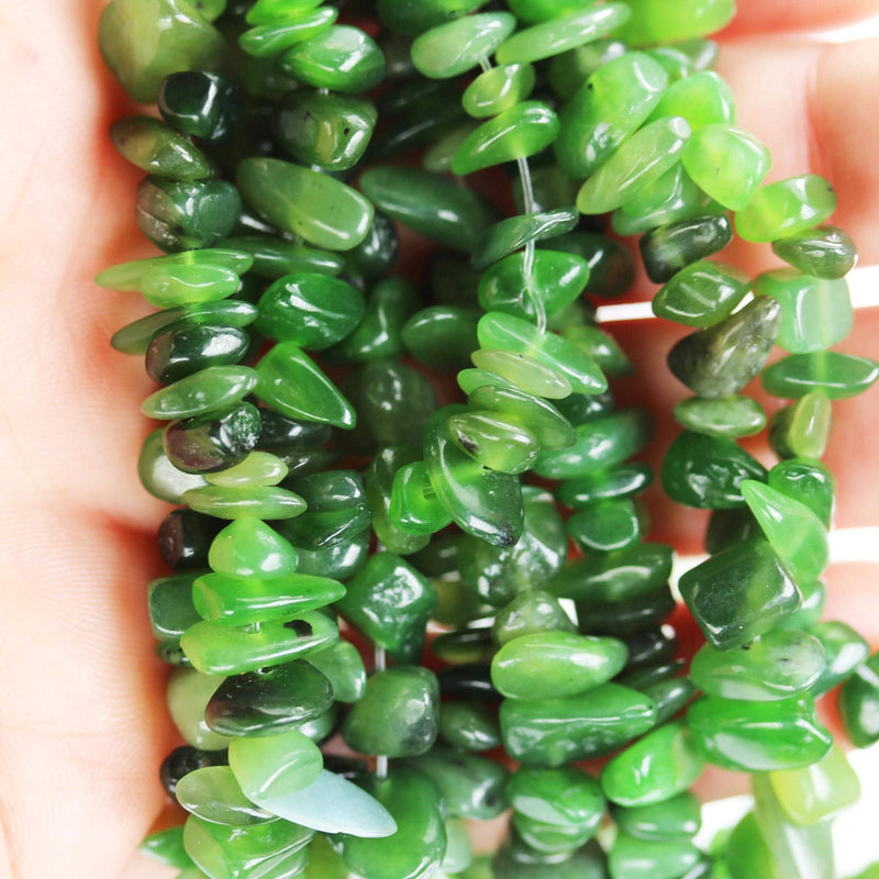 Russian Jade, 6*8mm nugget shape gemstone chips, one full strand  hole 1mm, 16", 1mm hole