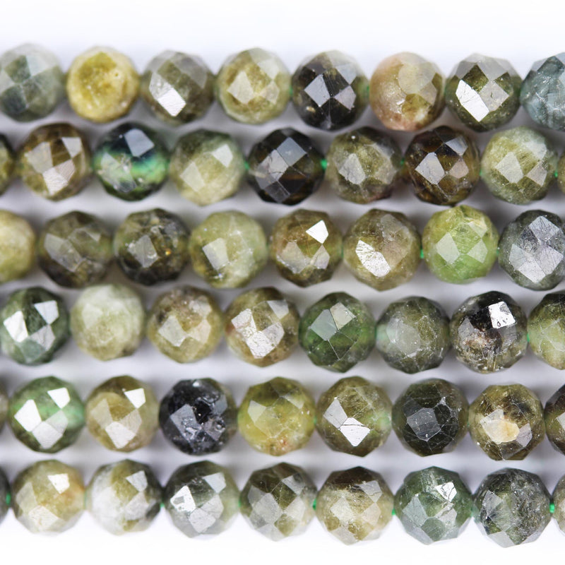 Green Tourmaline, 3mm faceted round gemstone beads,  full strand 16", 0.6mm hole